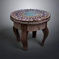 Floral Pattern Mosaic Topped Round Table With Carved Wooden Legs