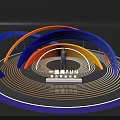 Wayfinding Structure With Colorful Curved Arches Circular Platform And Central Person