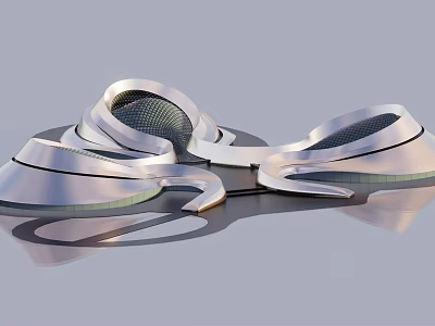 Modern Abstract Metal Sculpture With Curved Geometric Silver Reflective Surface Design 3d model