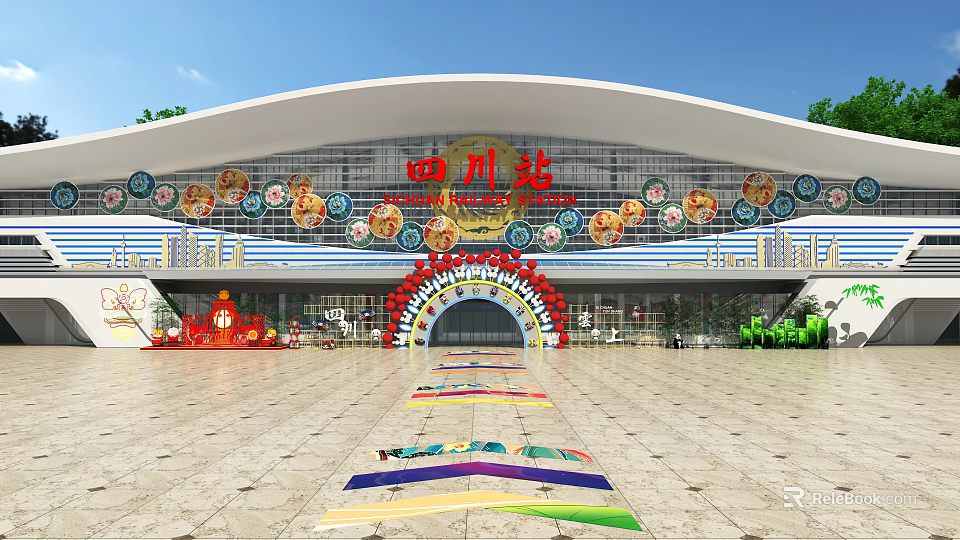 Sichuan Station Modern Architecture With Decorative Elements And Colorful Ground Patterns 3d model 