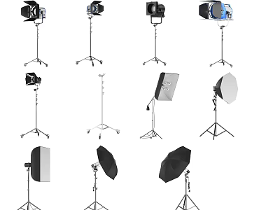 Professional Commercial Photography Equipment With Studio Lights Stands Softboxes And Reflectors 3d model