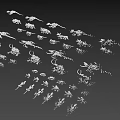 Various Dinosaur Skeleton Fossils of Different Types Displayed on Dark Background