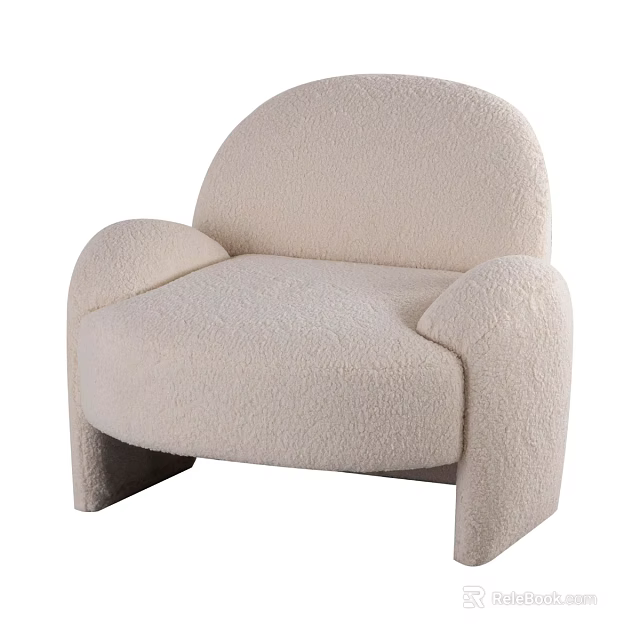 Cream Colored Plush Lounge Chair With Rounded Arms And Curved Backrest 3d model 