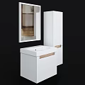 Modern White Bathroom Vanity with Mirror and Wooden Accent Storage Cabinet