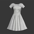 White Short Sleeve Pleated Dress With Feminine Design And Decorative Details