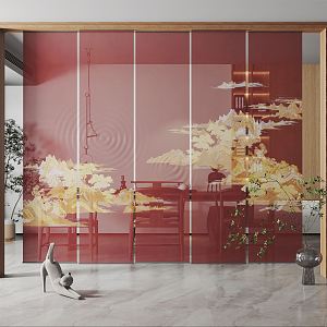 New Chinese-style Roller Curtain Gauze Curtain Door Curtain Partition 3d model