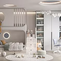 Kids Room Interior Design With Bed Bookshelf Toys Round Rug And Study Chair