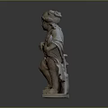 Classical Child Sculpture With Pedestal Base Holding Mirror And Intricate Details