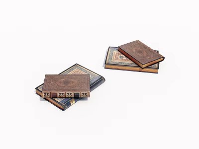 Vintage Hardcover Books with Brown Textured Covers Stacked in Piles 3d model