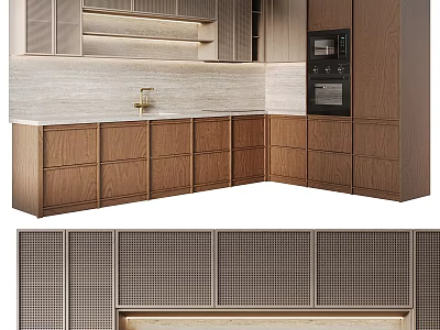 Modern Wooden Kitchen Cabinets With Mesh Doors And Integrated Oven Design 3d model