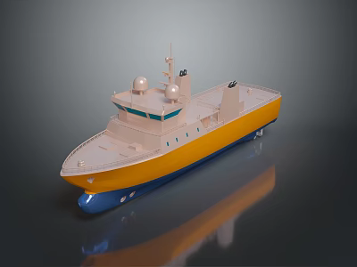 3D Model of Modern Marine Vessel With Yellow Hull White Deck Blue Bottom and Radar Domes 3d model