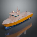 3D Model of Modern Marine Vessel With Yellow Hull White Deck Blue Bottom and Radar Domes