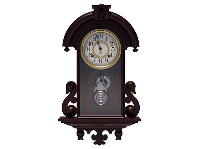 Traditional Wall With Ornate Wooden Clock Featuring White Dial And Decorative Carvings 3d model