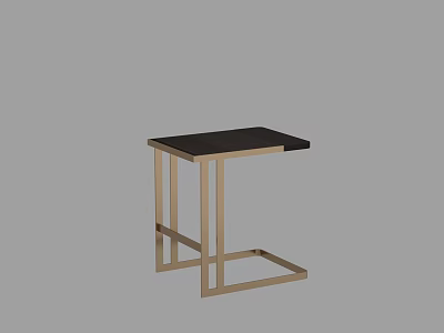 Modern Side Table With Black Tabletop And Gold Metal Frame Structure 3d model
