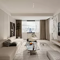 Modern Living Dining Room Interior With Sofa Coffee Table TV And City View Through Window