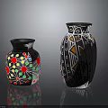 Colorful Flowers in Decorative Vases with Colorful Dots and Geometric Patterns