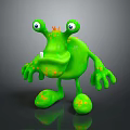Green Cartoon Monster Game Movie Character Design with Big Eyes Orange Spots and Spiky Head