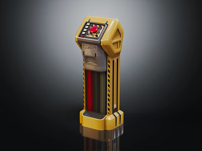 Modern Yellow Vertical Electronic Device Featuring Red Button And Control Panel 3d model