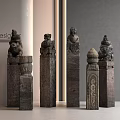 Elegant Carved Traditional Pillars With Ornamental Design For Home Interior Decor
