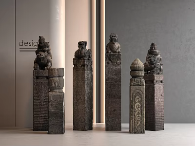 Elegant Carved Traditional Pillars With Ornamental Design For Home Interior Decor 3d model