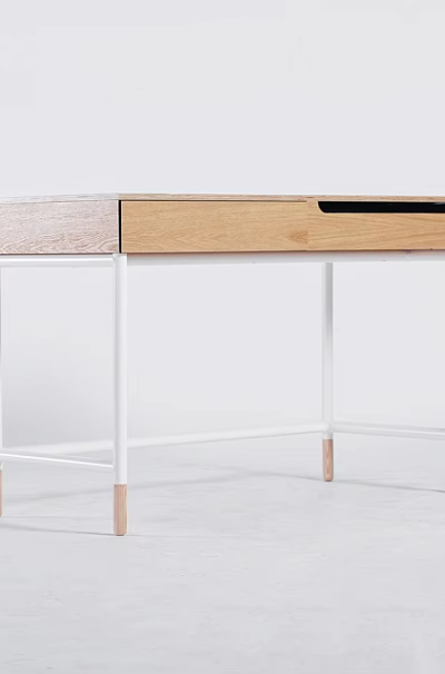 Modern Desk With Wooden Top Drawer White Metal Frame And Wooden Legs 3d model