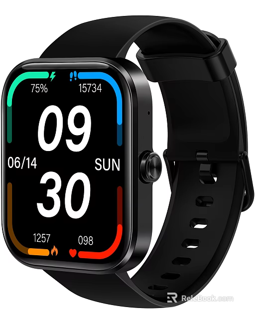 Smart Watch With Digital Time Display Date Sunday And Health Data Metrics Black Strap 3d model 