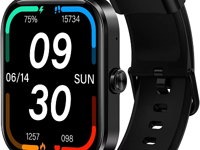 Smart Watch With Digital Time Display Date Sunday And Health Data Metrics Black Strap 3d model