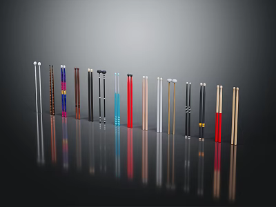 Colorful Art Painting Brushes With Various Designs Neatly Arranged On Dark Reflective Surface 3d model