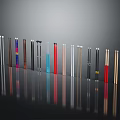 Colorful Art Painting Brushes With Various Designs Neatly Arranged On Dark Reflective Surface