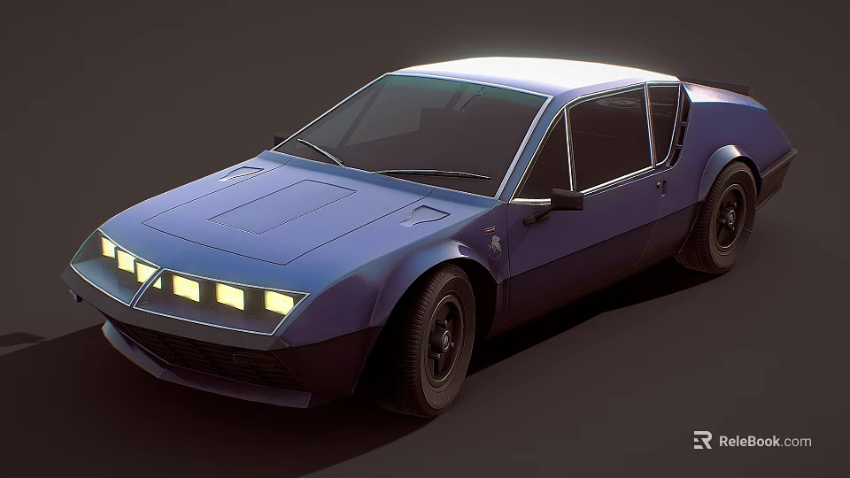 Blue Vintage Sports Car With Streamlined Body And Unique Front Headlights 3d model 
