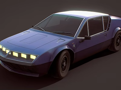 Blue Vintage Sports Car With Streamlined Body And Unique Front Headlights 3d model