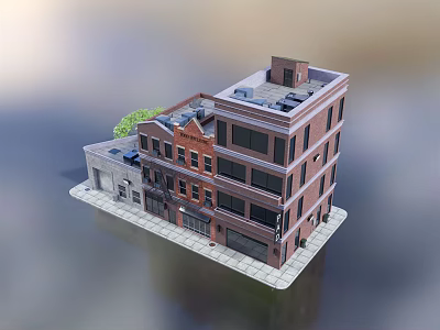 Detached Villa Red Brick Exterior Multi Story Design With Window Details Roof Equipment And Greenery 3d model