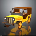 Vintage Yellow and Brown Jeep 3D Model with Open Top and Retro Design