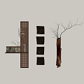 Modern Wall Hangings with Wooden Shelf Decorative Paintings and Branch Ornament