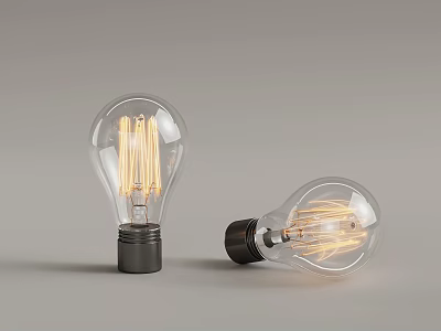 Two Vintage Clear Glass Light Bulbs With Filament And Black Bases 3d model