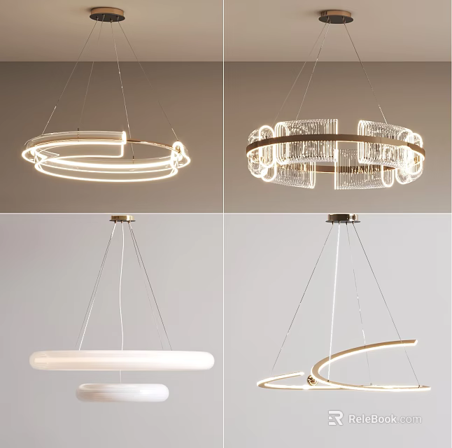 Stylish Modern Hanging Lighting Combinations Featuring Circular Curved And Transparent Decorative Designs 3d model 