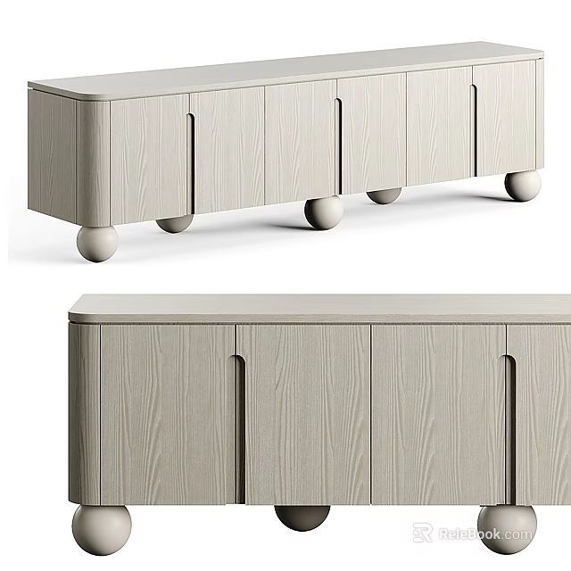 Modern Wooden TV Stand with Sleek Design Round Legs and Handle Details 3d model 