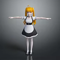 Anime Game Movie Character With Blonde Long Hair Black White Maid Outfit And Arms Outstretched
