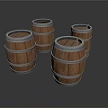 Set of Wooden Barrels with Metal Hoops for Home Storage and Decor