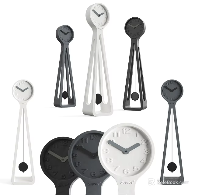Modern Style Clocks With Various Designs In Black White And Gray Colors 3d model 