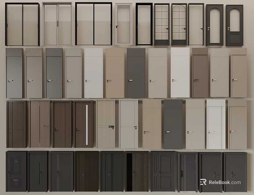 Collection of Modern Hinged Doors in Various Colors and Designs for Interior Spaces 3d model 