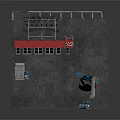Industrial Style Building With Blue Roof Red Borders Pipes Stairs And Exterior Equipment