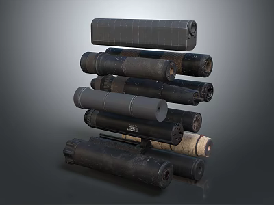 Military Weapons Stacked Cylindrical Ammunition and Shells Collection 3d model