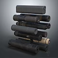 Military Weapons Stacked Cylindrical Ammunition and Shells Collection 3d model