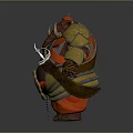 Elephant Warrior Game Movie Character Wearing Golden Armor Red Hat With Sword At Waist