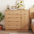 Natural Wooden Dresser with Potted Plant Table Lamp and Decorative Painting in Bedroom