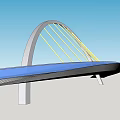 Modern Arch Bridge Design With Yellow Cables And Blue Deck Structure