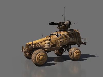 Armored Utility Vehicle With Large Wheels Mounted Weapon Antenna Camouflage Design And Number 80 3d model