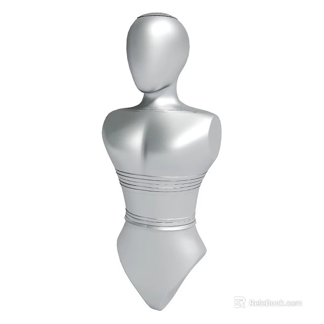 Silver Mannequin Torso Body Form With Waist Strap Design Elements 3d model 