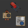 Durable Industrial Storage Equipment With Metal Drums Red Hand Truck And Yellow Racks